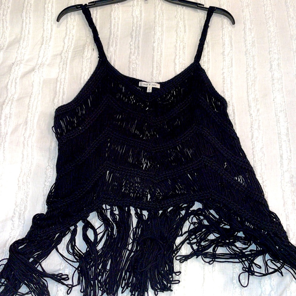 Boho black yarn tank